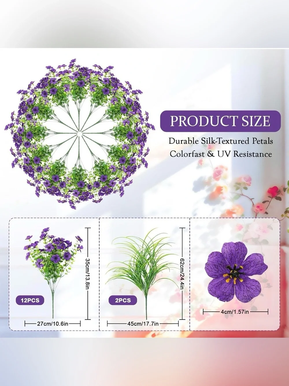 NIB Artificial Flowers for Outdoors UV Resistant - 2 sets